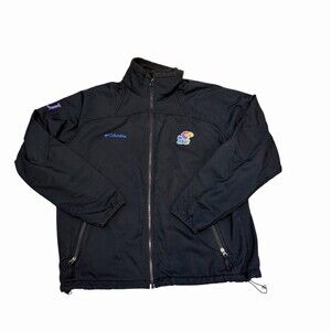 Columbia Kansas Jayhawks KU Mens L Black Windbreaker Jacket Fleece Lined Zip Ful
